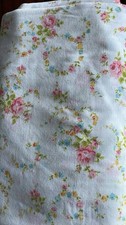 Vintage 60s Cottage Floral Full Size Flat Sheet Dainty Detail White Pink Green