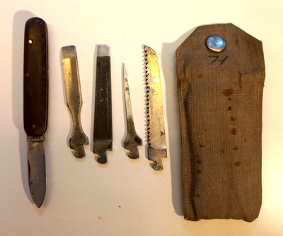 Altes Solingen D.R.G.M. Universalmesser mit Wechselklingen, Hugo Berns (HUBEO)