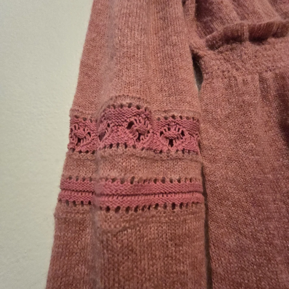 Suéter Babydoll Vintage Años 90 Y2K Moda Internacional Mujer MED Rosa Encaje Borde Lana Mohair Foto 4 de 4