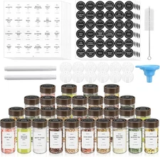 Spice Jars Set 12 Pcs 4oz Clear Glass with Acacia Wood Lids for Kitchen