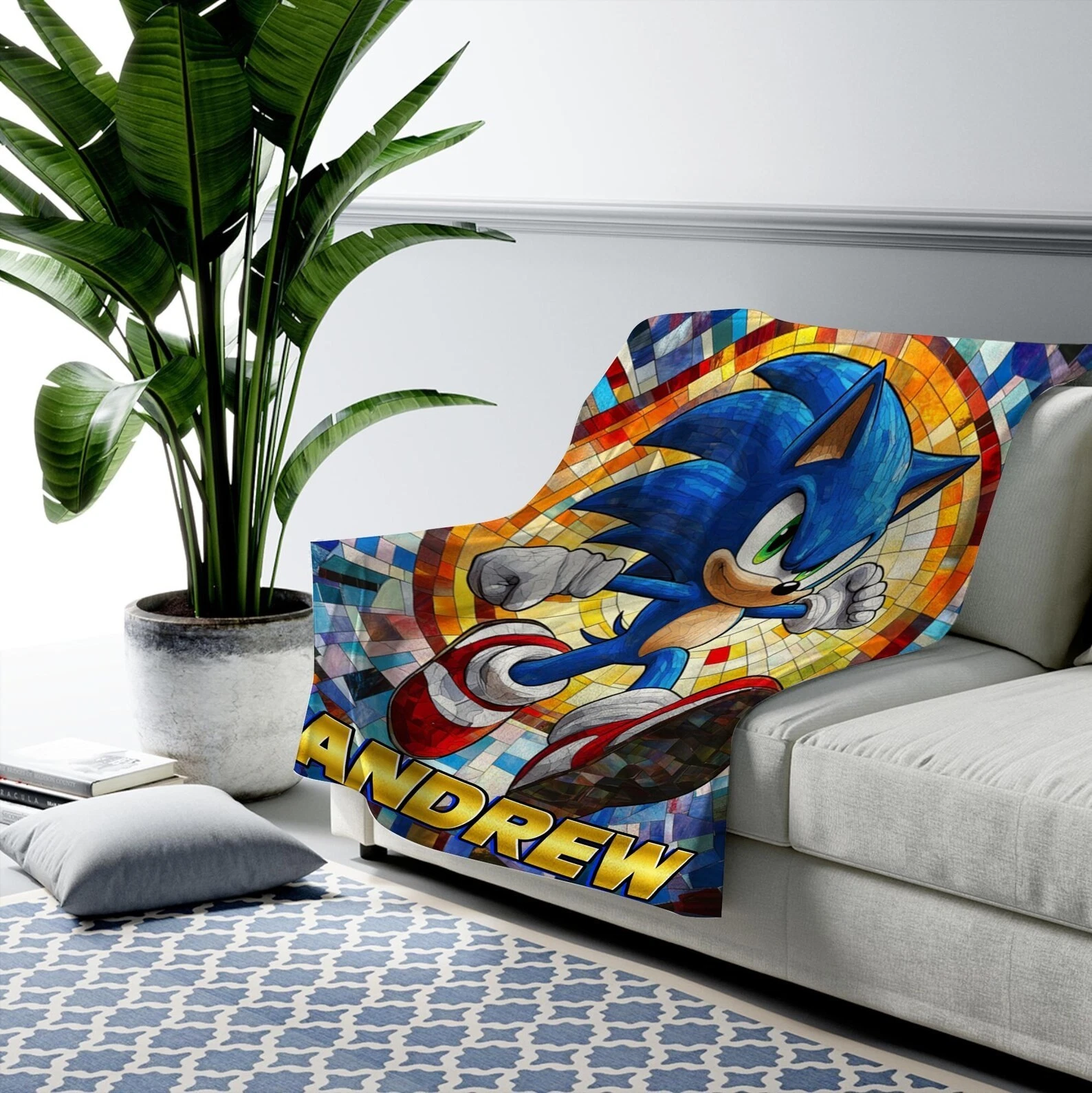 Blue Hedgehog Fleece Blanket, Custom Shadow the Hedgehog Personalized