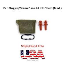 Genuine US Military Issue Vanguard Ear Plugs w/Case & Chain (Med.) US Army USMC