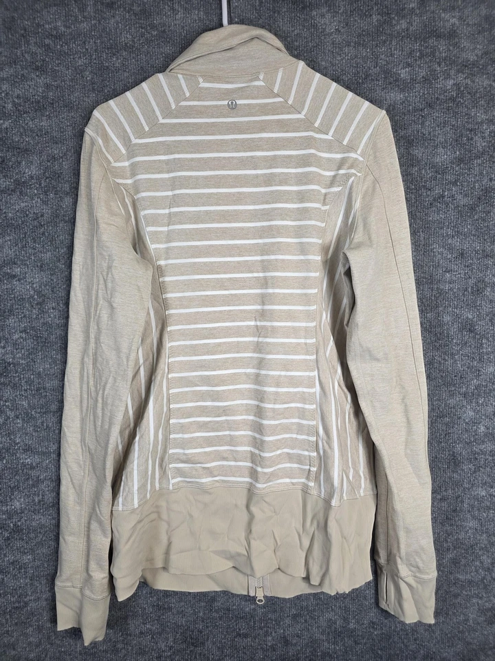 Chaqueta Lululemon Mujer 12 Beige Blanco Rayas Cremallera Completa Atlética Pista de Correr Foto 4 de 4