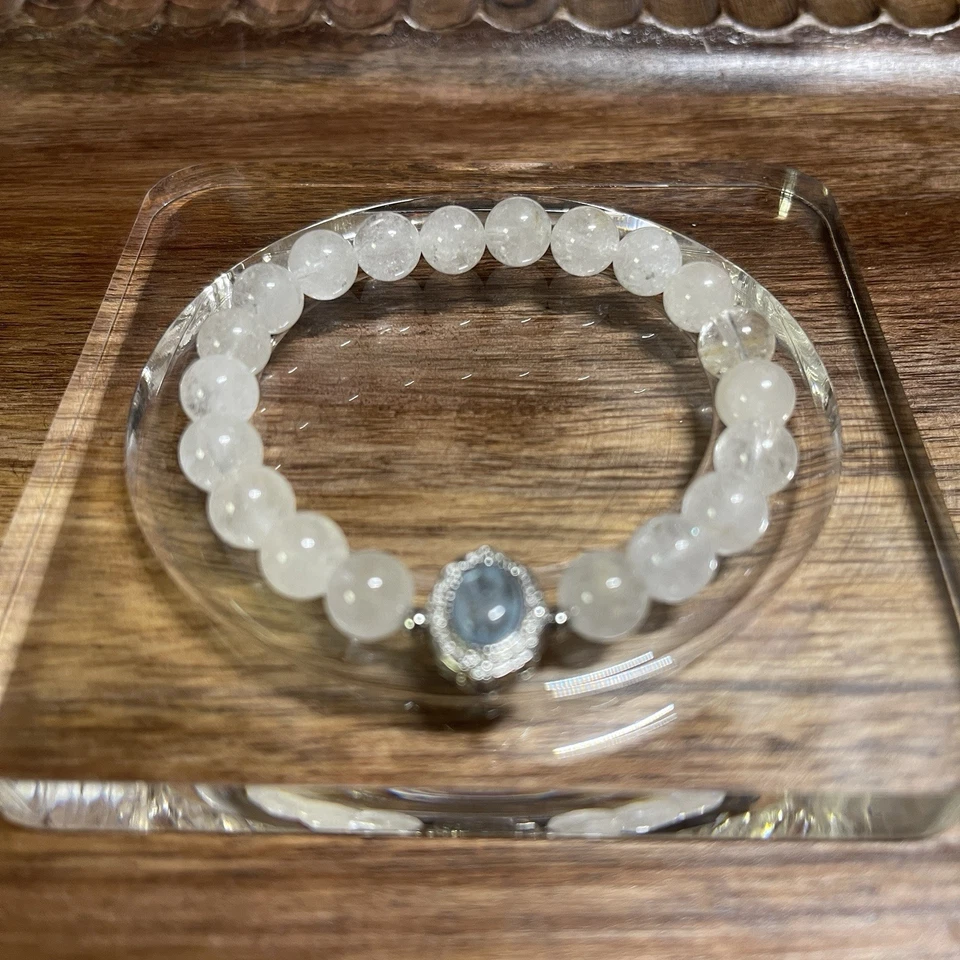 Pulsera superivee blanco fantasma y aguamarina piedras preciosas y cuentas de cristal 8mm Foto 4 de 4