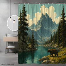 Mountain Bear Landscape Shower Curtain