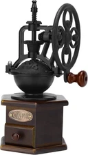 Wooden Manual Coffee Grinder Cast Iron Hand Crank Antique for Home Shop