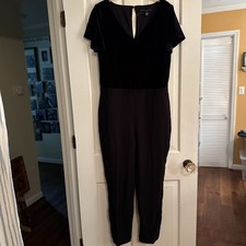 NWOT White House Black Market Velour Feel Bodice Jumpsuit Black Size 12