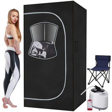 Foldable Sauna Tent 31.9W with 2.6L 1000W Steamer Remote Control Chair Black