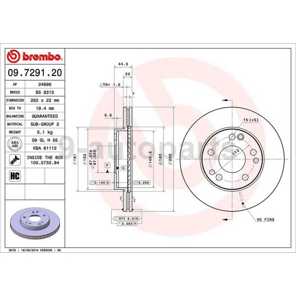 Rotores de freno de disco delanteros traseros Brembo OE para Mercedes-Benz 190D 1987 Foto 2 de 4