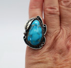 Navajo Sterling Silver Ring Turquoise Waterweb Chunky Feather Scrolls 5.5-5.75 — photo 4