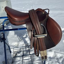 Brown Leather Jumping/Close Contact English Saddle w/ Stirrup Leathers  Irons