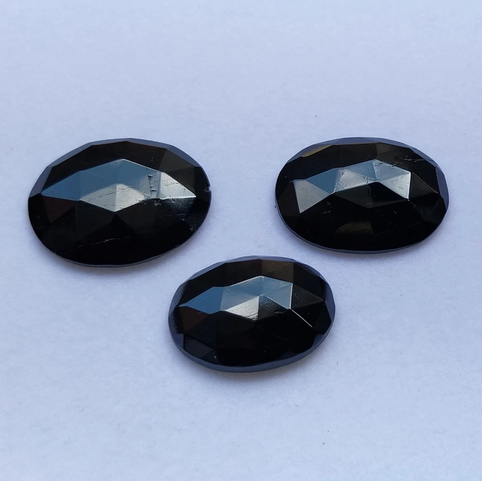 52 Ct 16x21 to 18.5x24 MM Natural Black Tourmaline Rose Cut Oval 3 Piece Lot - Image 2 of 4
