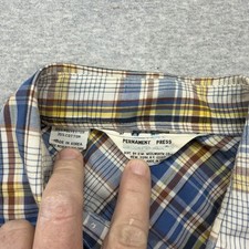 Woolworth Permanent Press Plaid Shirt Mens Blue Yellow vintage large