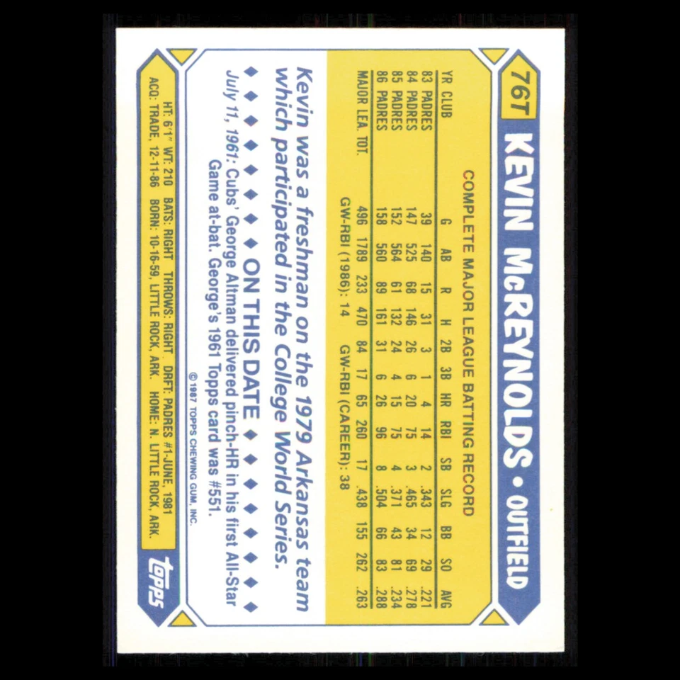 Kevin McReynolds #76T 1987 Tiffany Topps Traded New York Mets Baseball Card MLB - Image 2 of 3