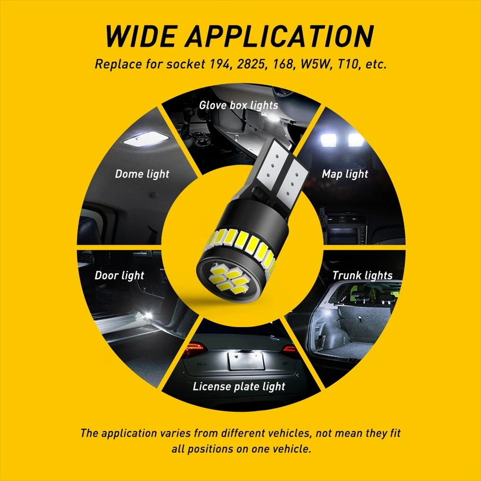 Автомобильные лампы CANBUS T10 с ошибками светодиодные бескорпусные ксеноновые белые 501 W5w боковые фары 2/10x - Изображение 2 из 4