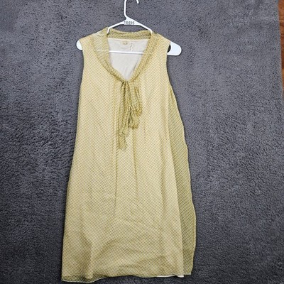 Max Studio Silk Yellow Geometric Print Sleeveless Tie Neck Dress Women's XS