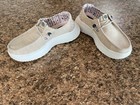 HEY DUDE WOMEN'S WENDY PEAK CHAMBRAY WOVEN TAN SHOES, SZ W5, BARELY WORN, NICE — photo 2
