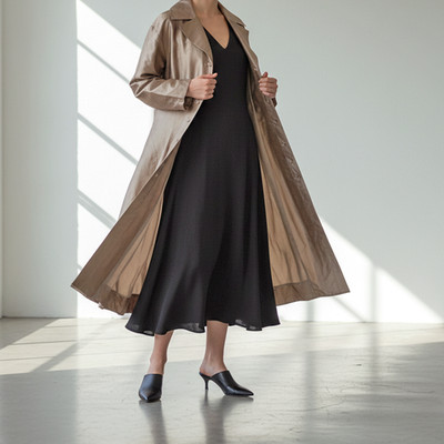 InSein Silk Trench L XL Womens Brown Metallic Balloon Coat Germany