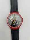 Vintage Coca-Cola Advertising Wristwatch Red Case Black Strap Character Dial