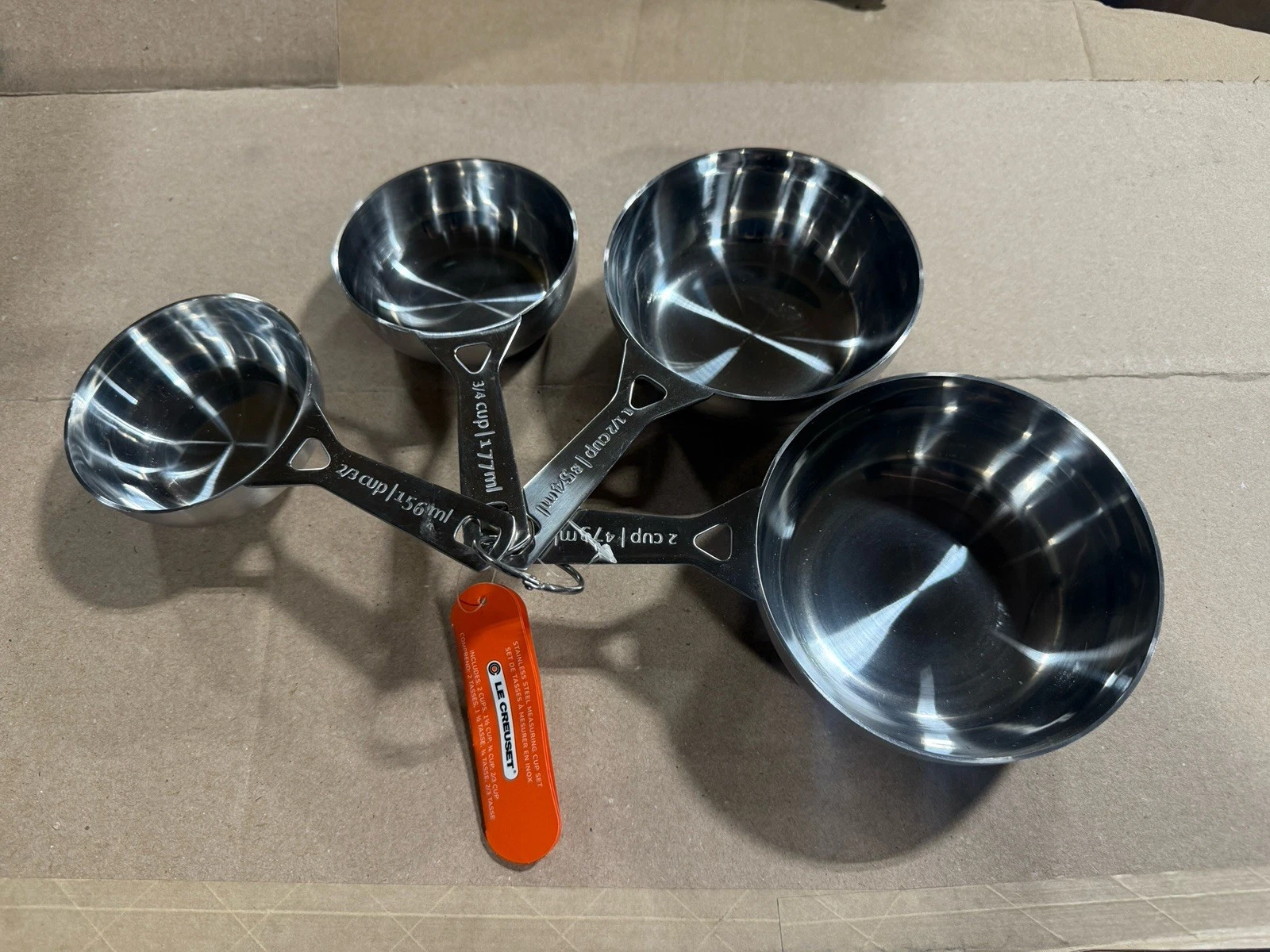 4-Piece LE CREUSET Stainless Steel Measuring Cups NWT Baking Tools Accessories