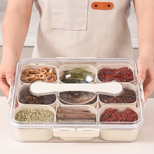 Spice Storage Box - 9 Compartments, Divided Tray with Lid, Food Grade - Picture 10 of 21