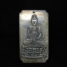 4 Inch Old Chinese Tibet Silver Carving Avalokitesvara Kwan-yin Statue Thangka