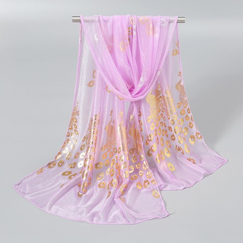 Solid Color Hijab Scarf Glitter Thin Muffler Gold Peacock Print Wrap Shawl↗ - Picture 20 of 41