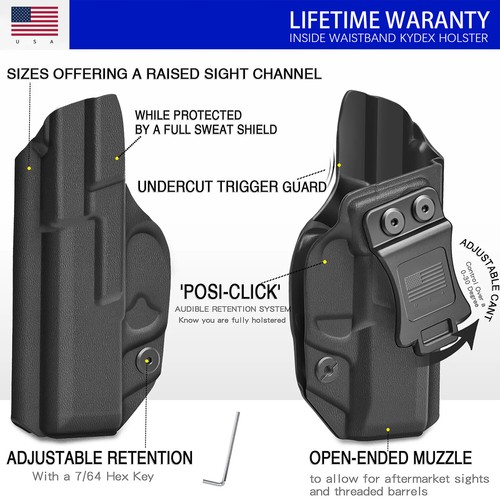 IWB KYDEX Holster Fits Glock 43/43X & Glock 43X MOS Pistol Adjustable Cant - Picture 11 of 44