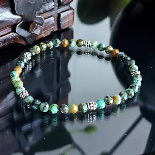 Perlenarmband aus afrikanischen Türkis facettiert Positive Energie Steine 4mm - Bild 4 von 7