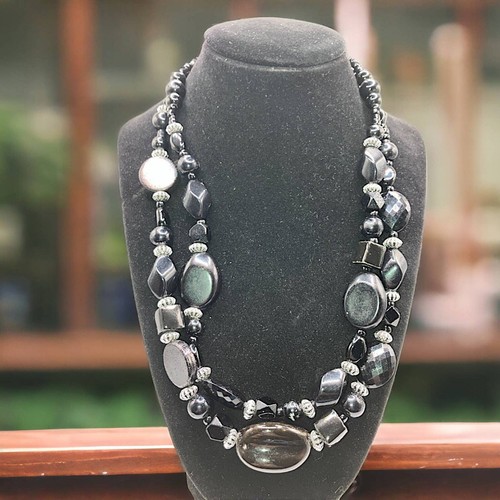 Two Tier Black and Silver Beaded Necklace!