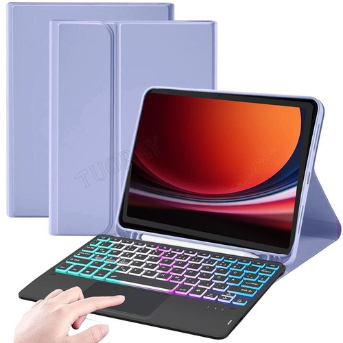 für Samsung Galaxy Tab S9 FE S8 A9+ A8 A7 QWERTZ Tastatur Beleuchtet Maus Hülle - Afbeelding 34 van 53