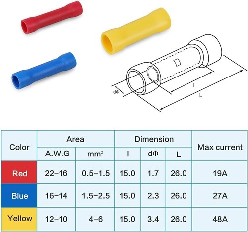 720pcs Crimp Terminals Insulated Electrical Wire Butt Connector Assorted Kit - Picture 4 of 8