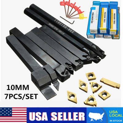 7Pcs 10mm Shank Lathe Turning Tool Holder Boring Bar 7Pcs Carbide Inserts Kit
