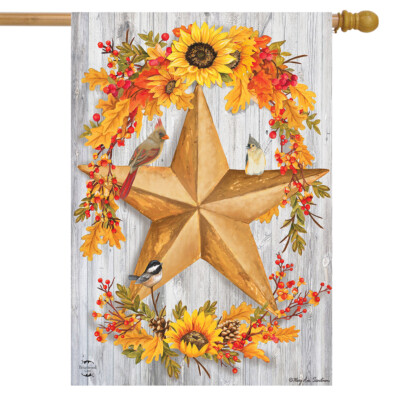 Rustic Fall Barnstar House Flag Autumn Wreath 28'' x 40'' Briarwood Lane
