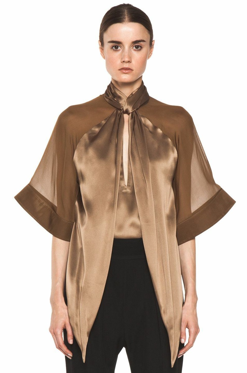 GIVENCHY★素敵！Beige Desert Neck Tie Cotton Blouse GIVENCHY Paris Womens Beige Desert Neck Tie Cotton Blouse