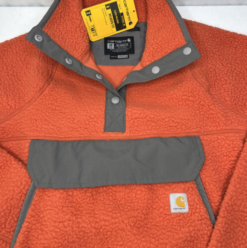 Carhartt Fleece Pullover Sherpa Snap Front Orange 104922-W Women XS 0-2 NWT - Picture 2 of 5