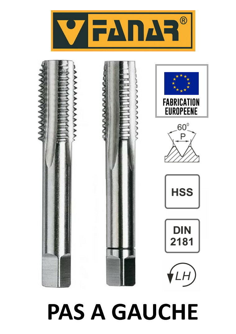 Tarauds à main M16 x 1 pas fin à gauche pour filetage acier net