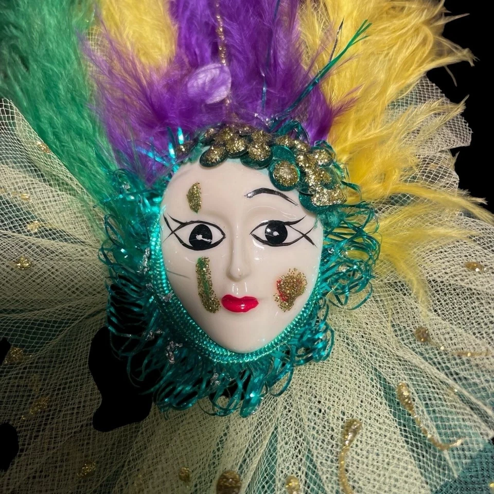 Broche de Carnaval Máscara Facial Emplumada Mardi Gras Colorido Retro Fiesta Festival Foto 2 de 4