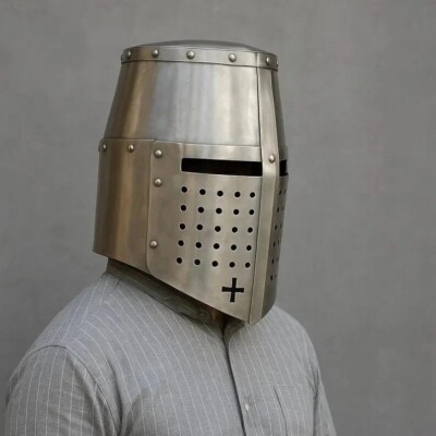 Templar Crusader Great Helm Steel Medieval Helmet for Costume, LARP Home Decor''