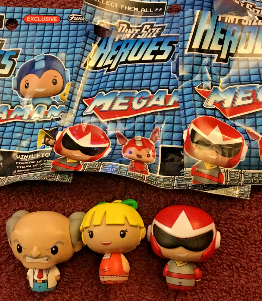 3 Funko Mega Man Pint Size Heroes Vinyl Figures - Roll Dr Wily Proto Man