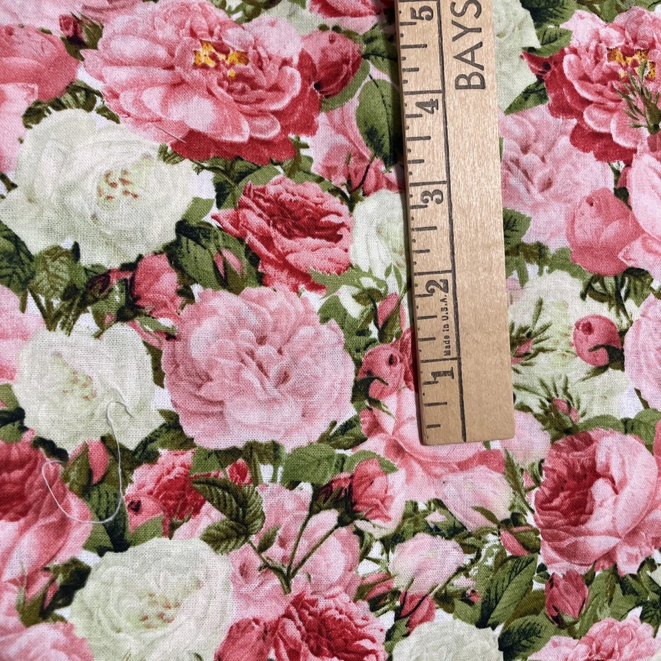 Roses ALLOVER SHADES OF PINK & White  COTTON DAVID TEXTILES OOP 1 Yard 24” Long - Image 2 of 4