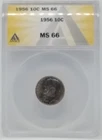 1956 Roosevelt Dime, 10c - Graded ANACS MS66