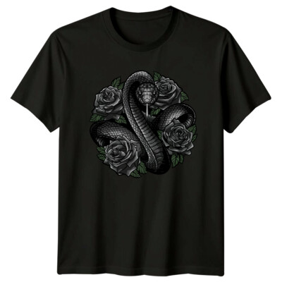 Schlange Rosen Reptilien Tiere Herren T-Shirt Damen Grafik Unisex Tee