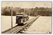 1908 Campbell's Island Bridge Trolley Train East Moline IL RPPC Photo Postcard