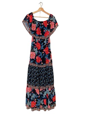 Vici Floral Mixed Print Multi Colored Off The Shoulder Maxi Dress Size  Small | eBay