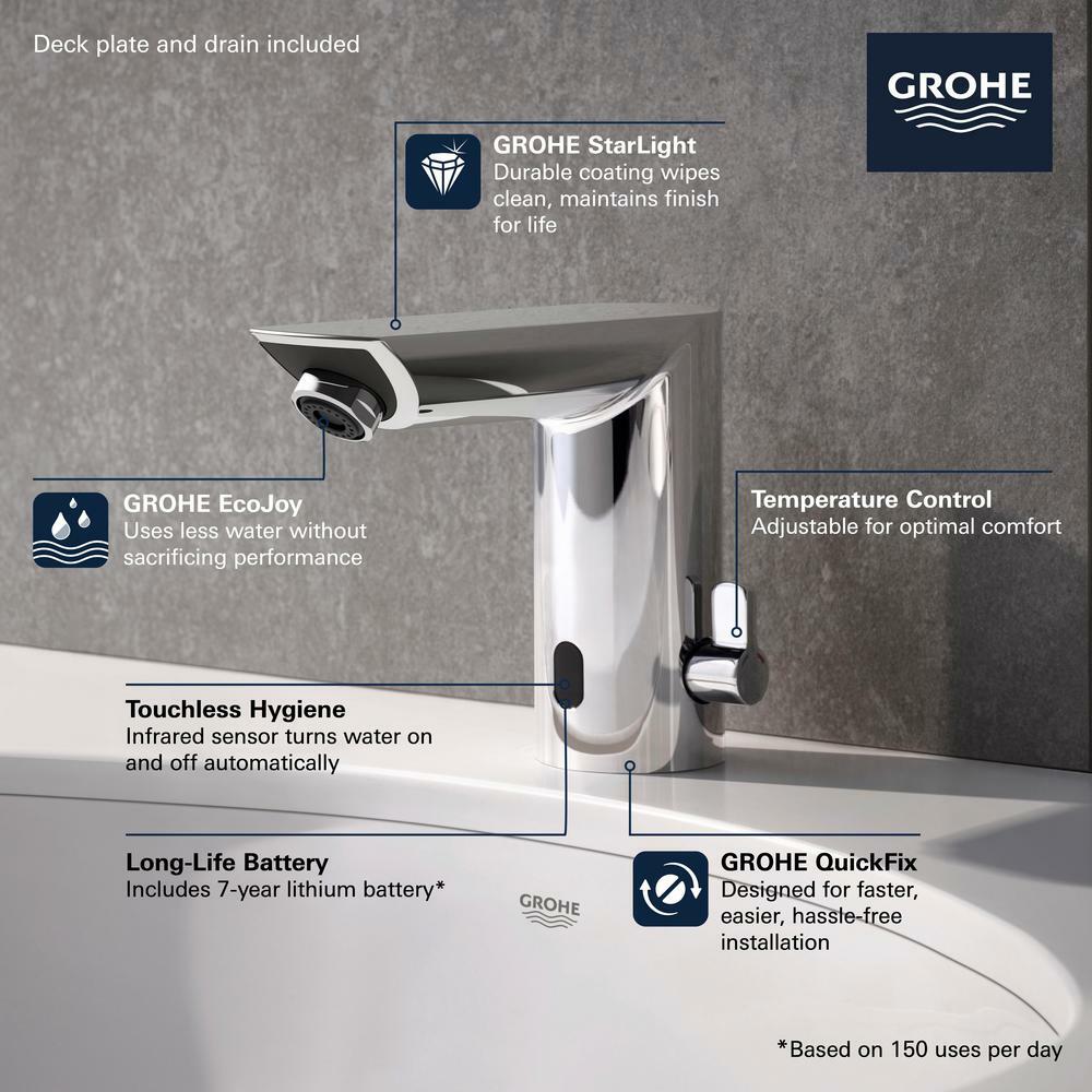 GROHE Bathroom Faucet Battery Powered Single Touchless Deck Plate Metal