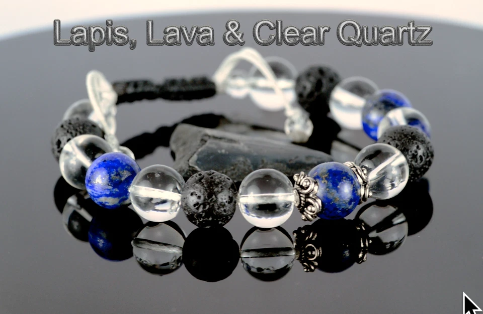 ADJUSTABLE Sterling Silver Lava Quartz Lapis Armband Wristband Bracelet 3B-528 - Image 4 of 4
