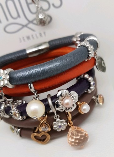 Authentic ENDLESS JEWELRY Metallic Grey Leather Double Wrap Charm Bracelet 38cm  - Picture 3 of 4