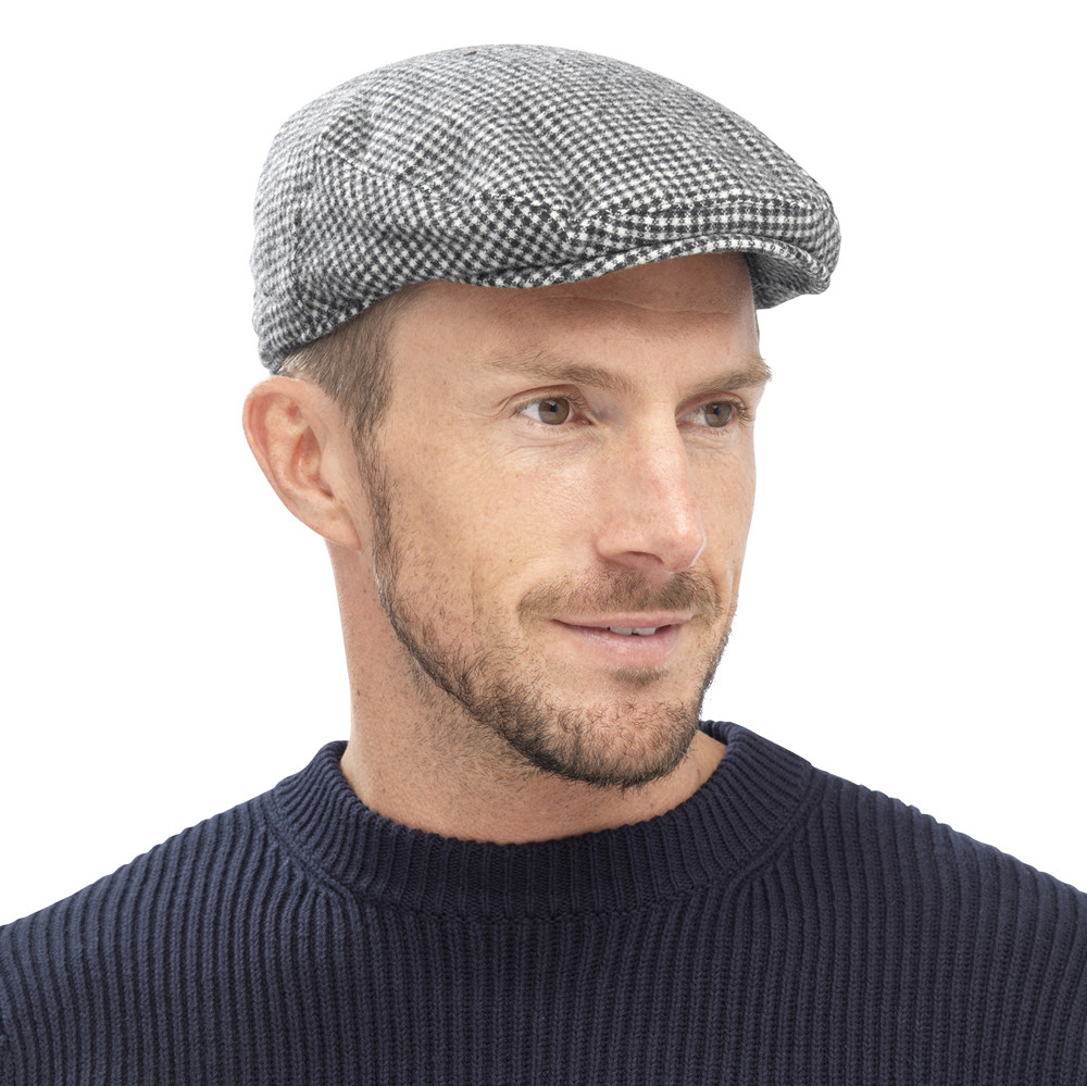 Mens / Ladies Tweed Wool Herringbone Flat Cap Peak Hat with Quilted