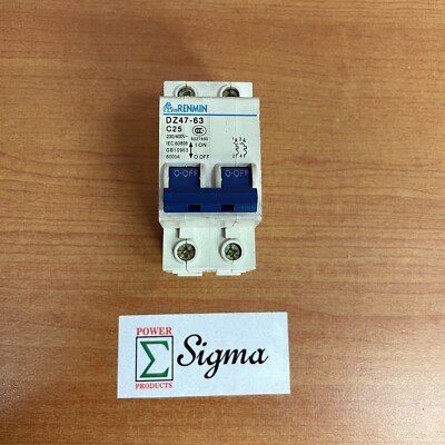 RENMIN DZ47-63 C25 Circuit Breaker 230/400V Double Pole 6000A Breaking Capacity